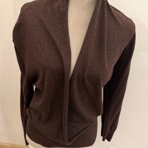 Chocolate brown faux wrap sweater, cotton blend, soft, medium, EUC
